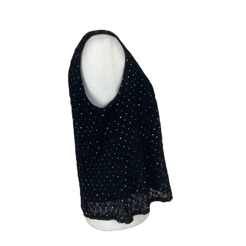 R&M Richards VTG 90s Glam Black Sequin Sleeveless Nylon Blend 16 WP NWOT